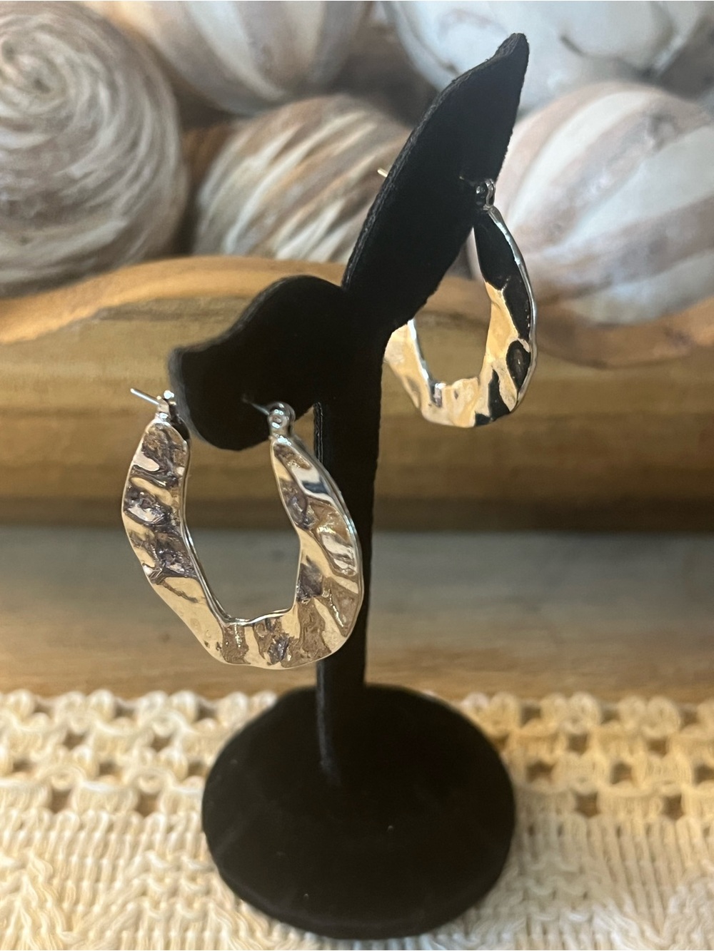 Hammered Silver Hoop Earrings - Women Jewelry